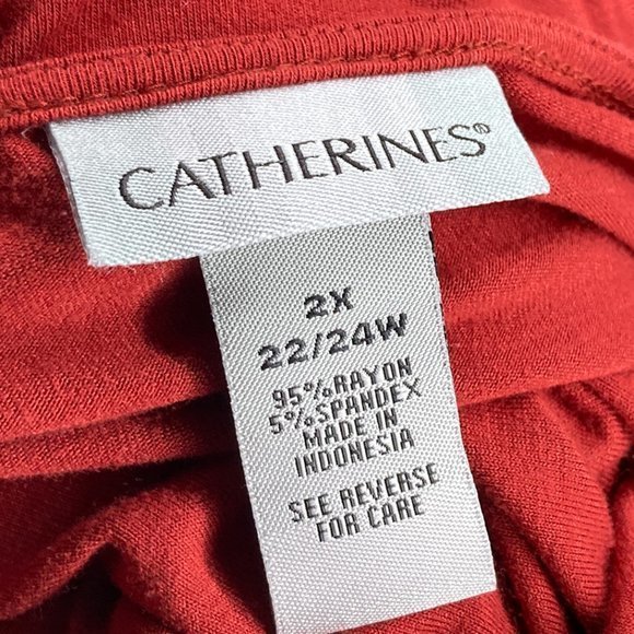 Catherines 2X 22/24W Orange V-Neck Ruffle Front‎ Detail Stretch Knit Top Plus - Picture 3 of 3